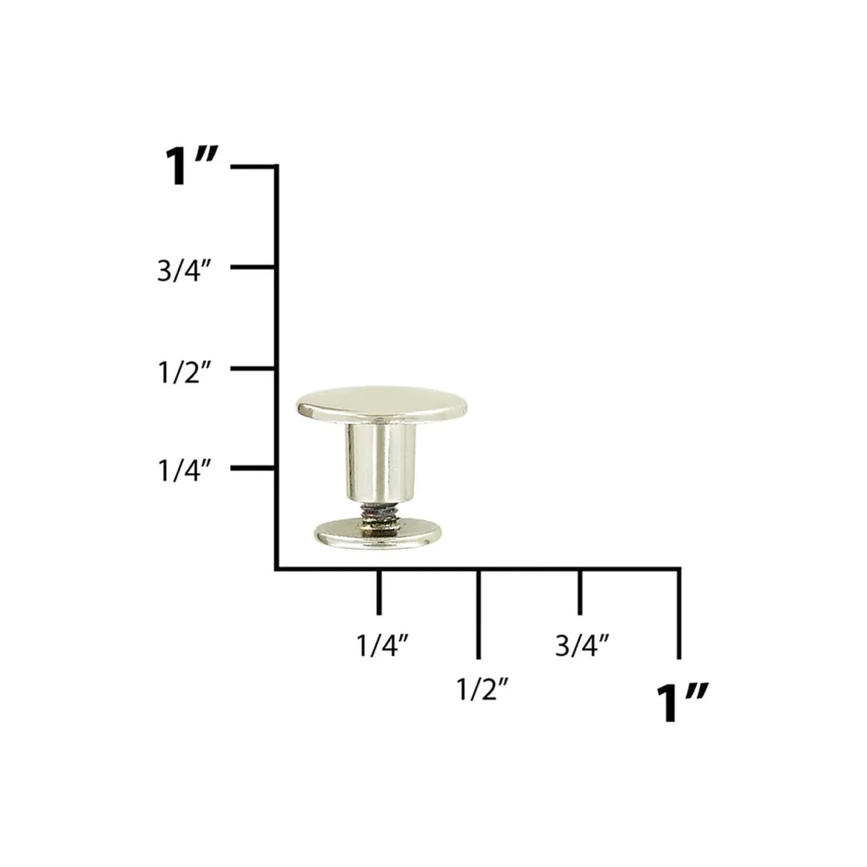 11mm Shiny Nickel,  Flat Top Stud with Screw, Zinc Alloy - PK5, #P-2781-NIC