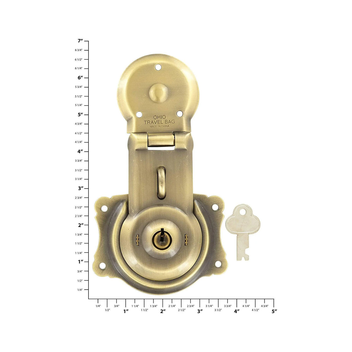 3 1/2" Brushed Antique Brass, Trunk Lock, Steel, #G-1-ANTB