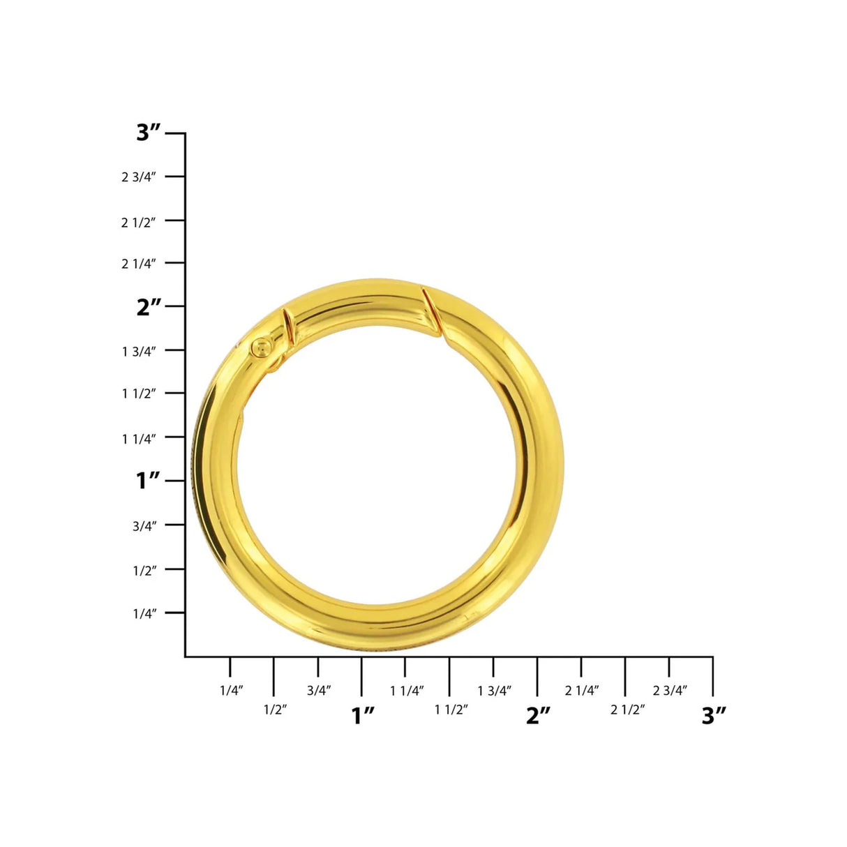 1 1/2" Shiny Gold, Spring Gate Round Ring, Zinc Alloy, #P-2526-GOLD