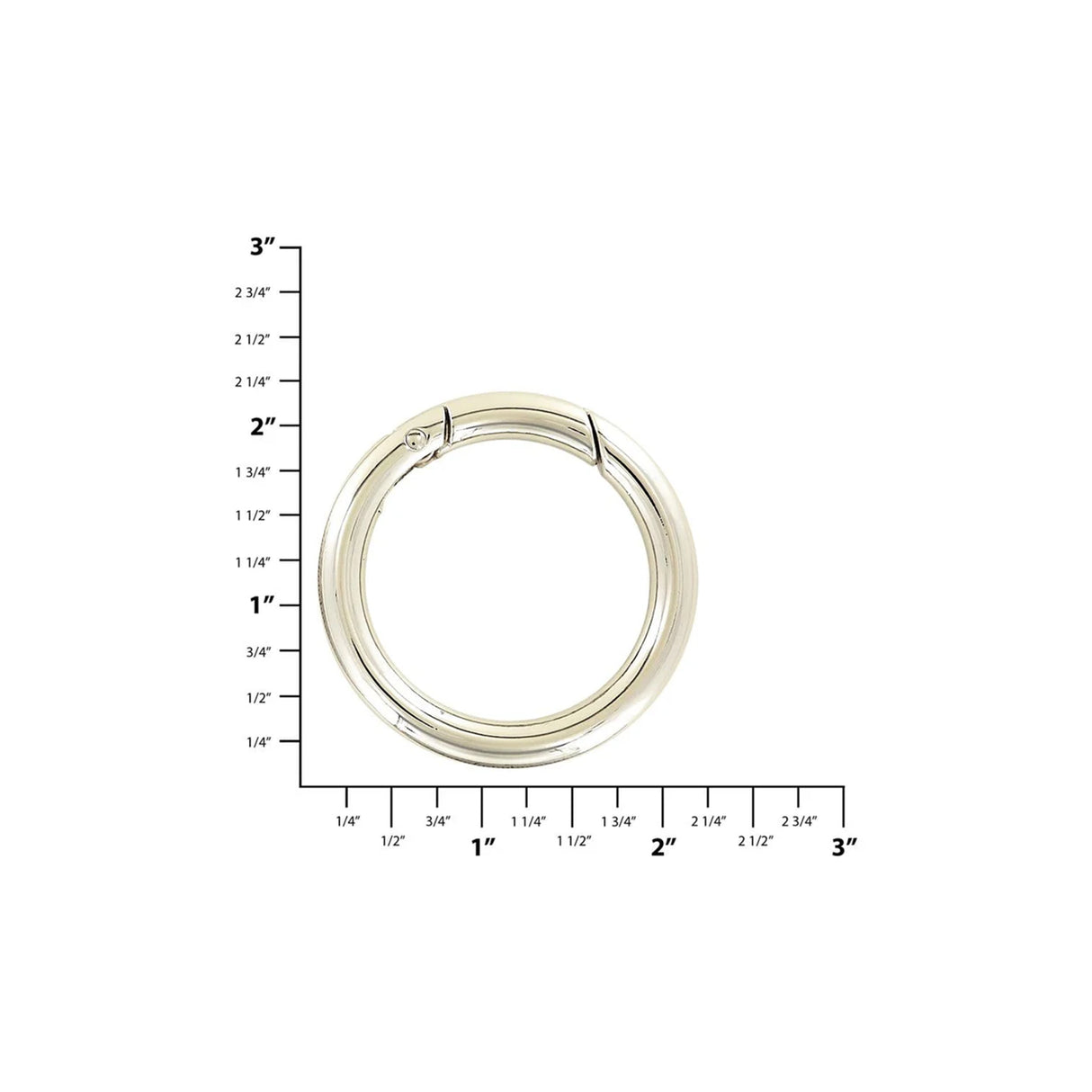 1 1/2" Shiny Nickel, Spring Gate Round Ring, Zinc Alloy, #P-2526-NIC