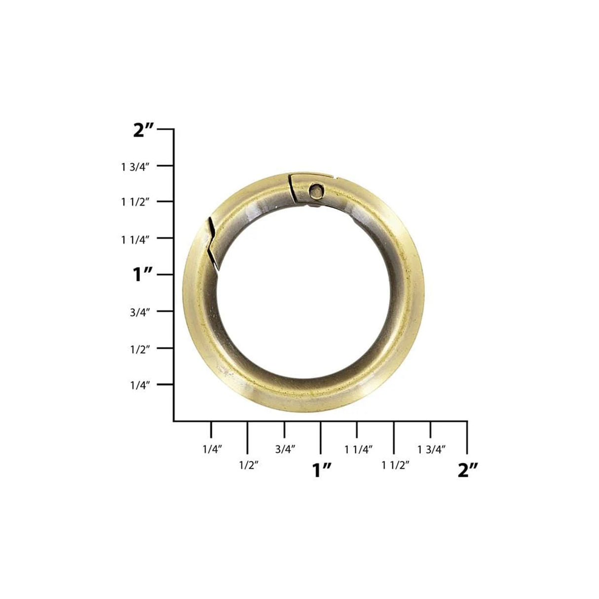 1 1/4" Antique Brass, Spring Gate Beveled Round Ring, Zinc Alloy, #P-2881-ANTB