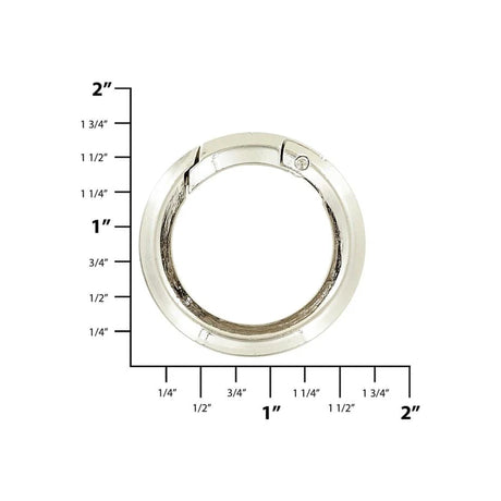 1 1/4" Shiny Nickel, Spring Gate Beveled Round Ring, Zinc Alloy, #P-2881-NIC