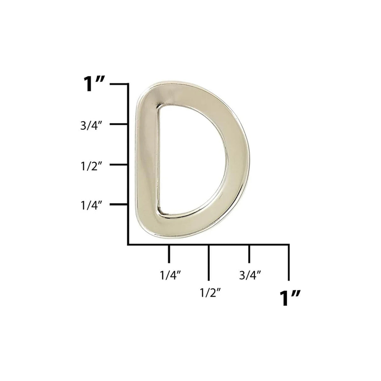 1/2" Shiny Nickel, Cast D Ring, Zinc Alloy-PK5, #P-2564-NIC