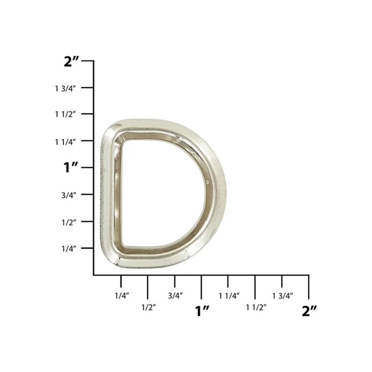 1" Nickel, Solid Beveled D Ring, Zinc Alloy, #P-2885-NIC