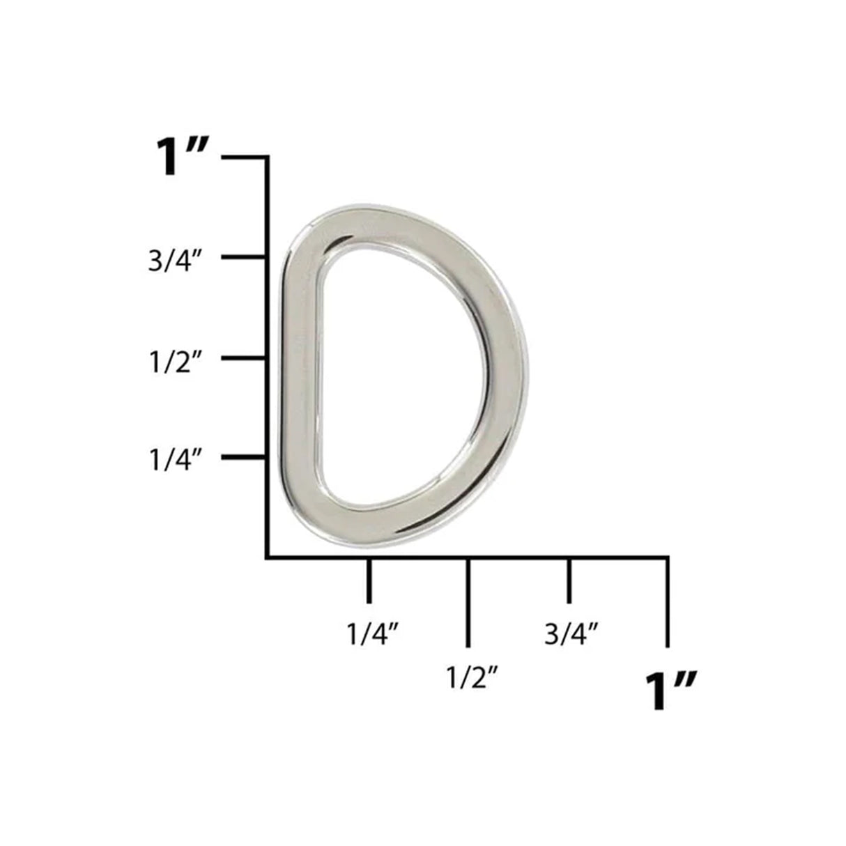 5/8" Shiny Nickel, Cast Flat D Ring, Zinc Alloy-PK5, #P-2563-NIC