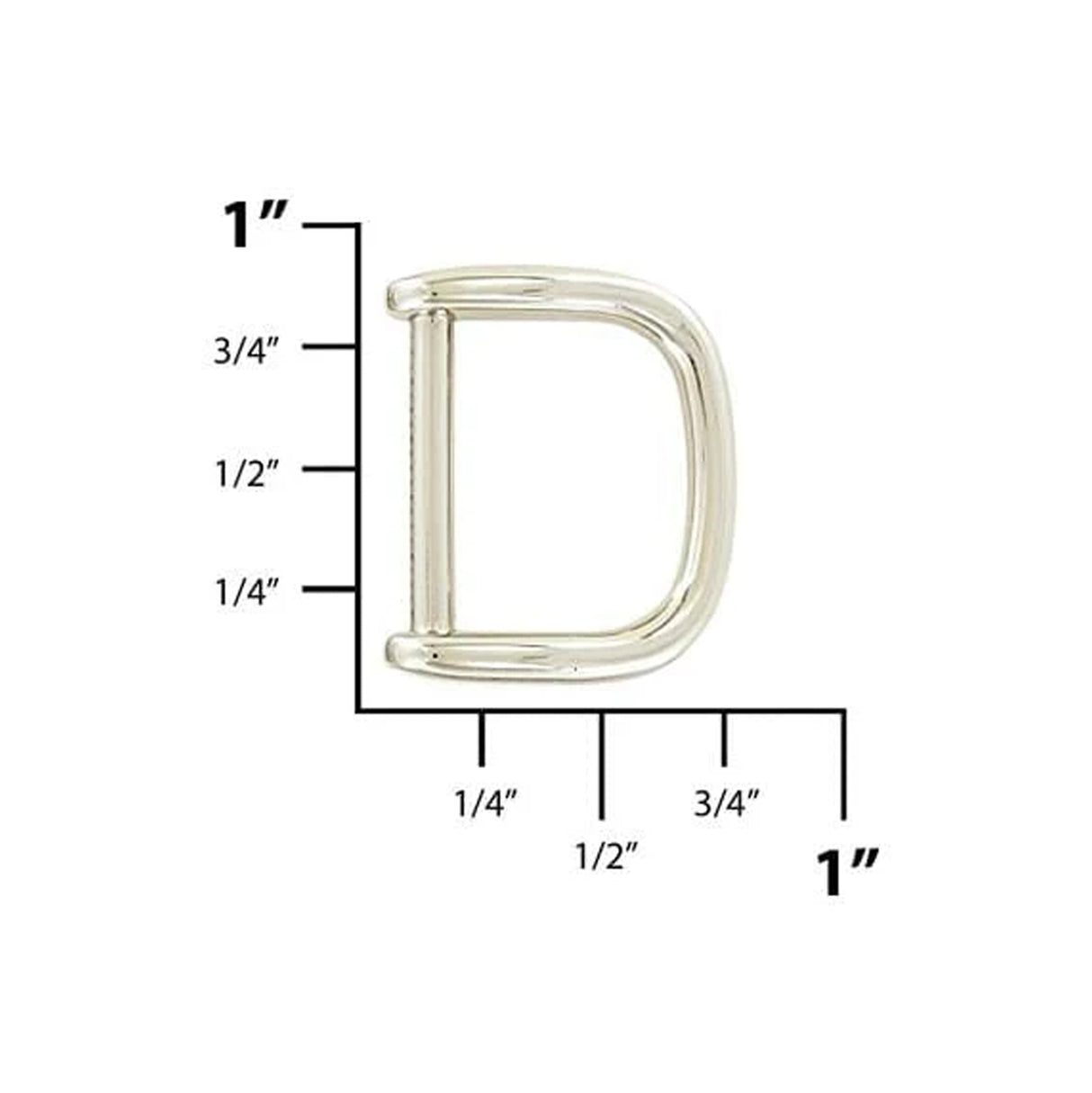 5/8" Shiny Nickel, Solid D Ring, Zinc Alloy-PK5, #P-2639-NIC