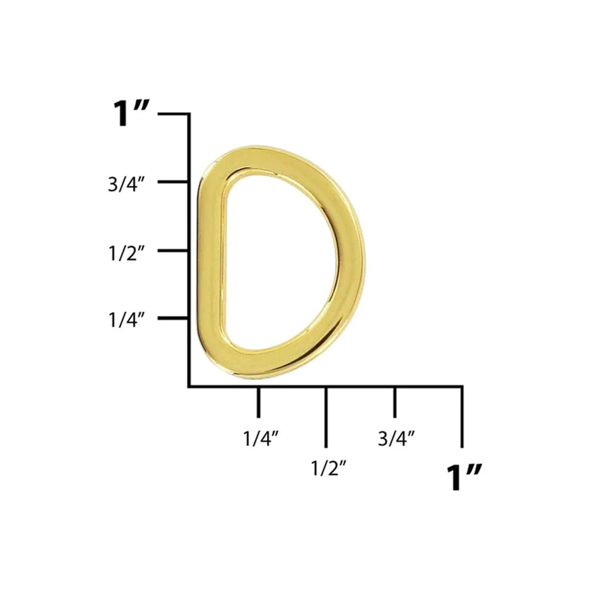 5/8" Shiny Gold, Cast Flat D Ring, Zinc Alloy-PK5, #P-2563-GOLD